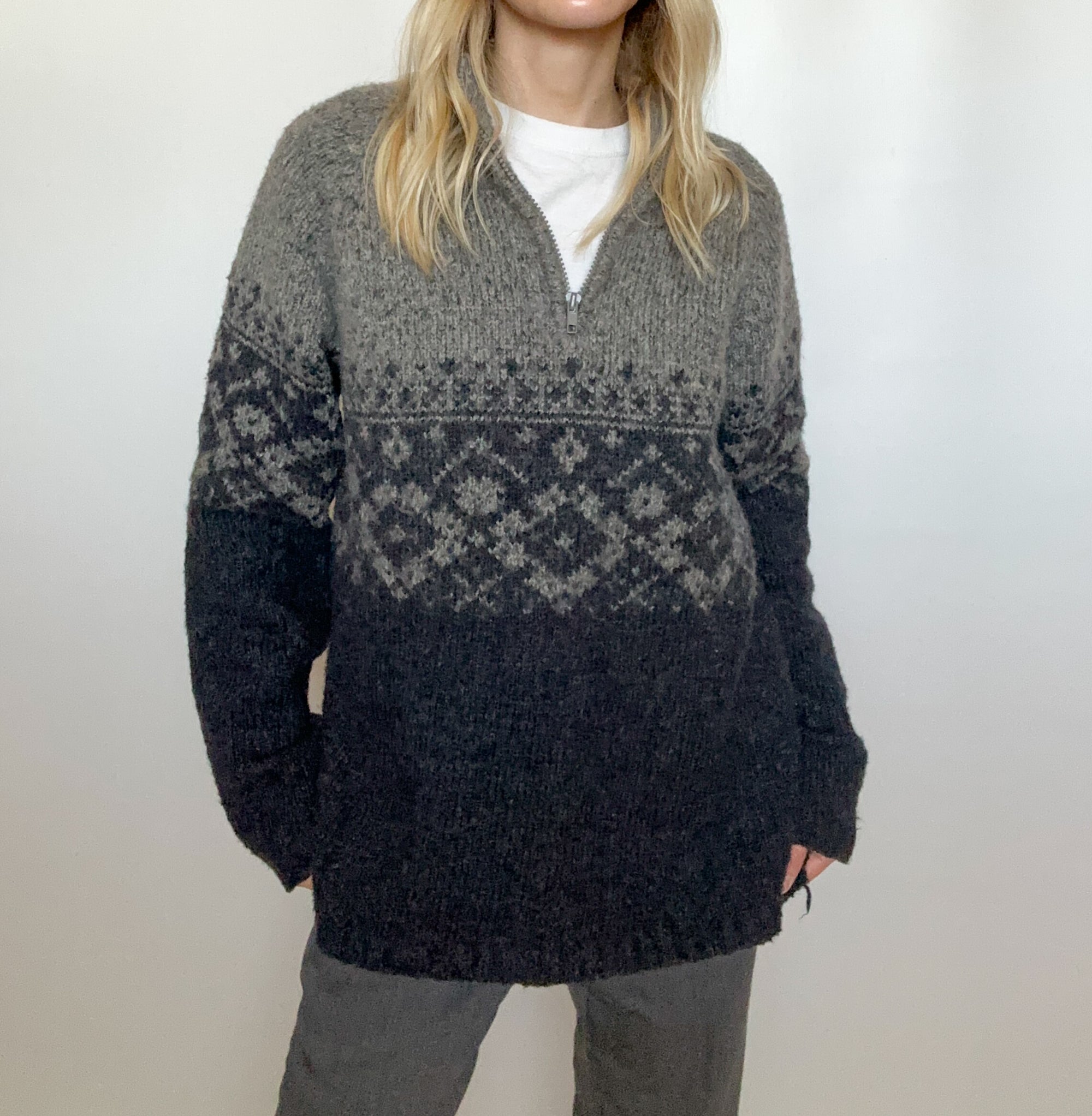 Patterned Half-Zip Sweater