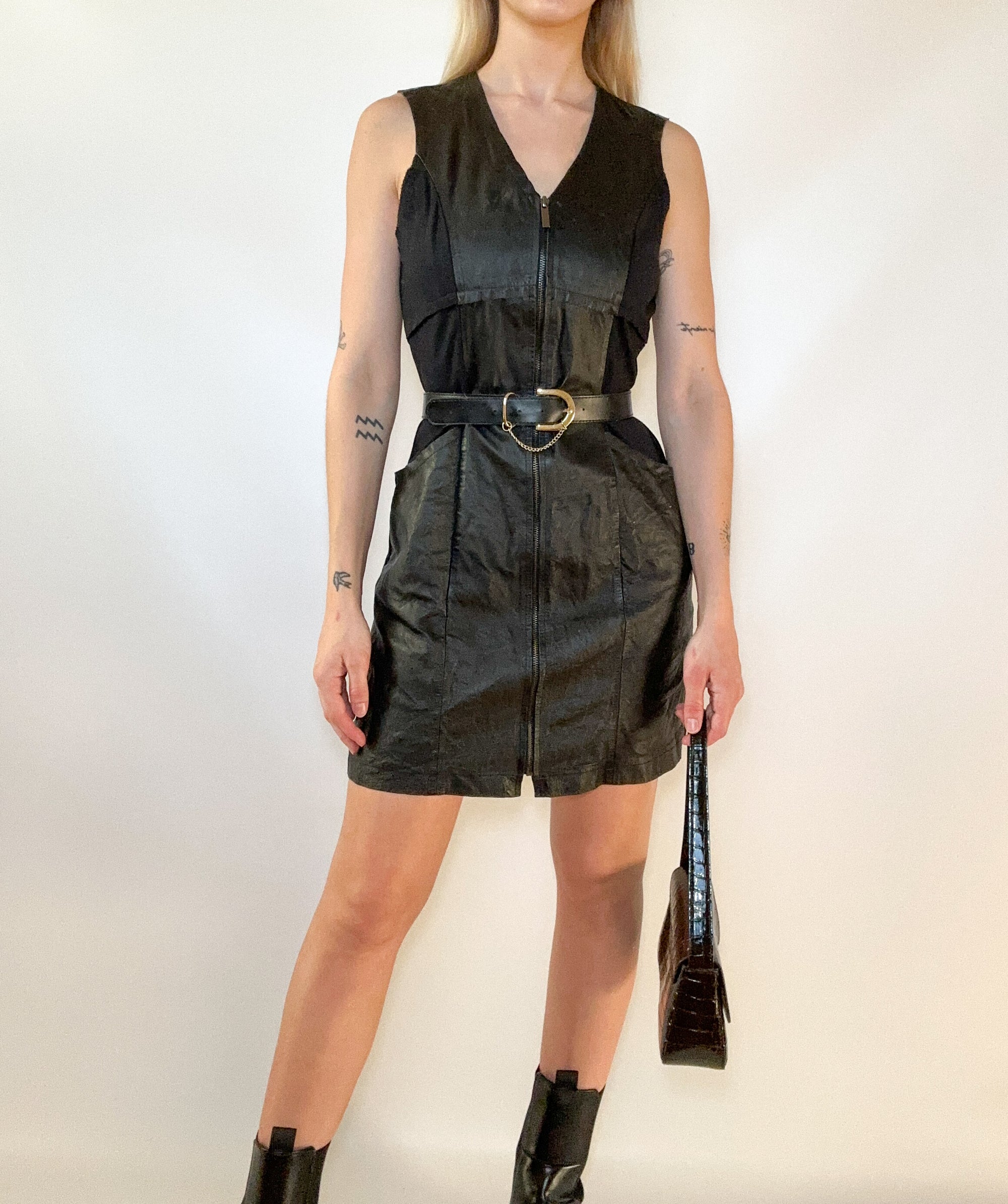Leather Detailed Dress