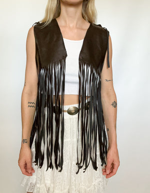 Fringe Leather Like Vest