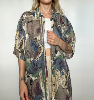 Abstract Silk Button Up