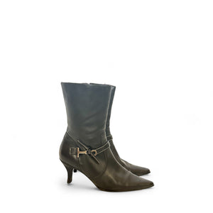 Black Leather Pointy Heeled Boots