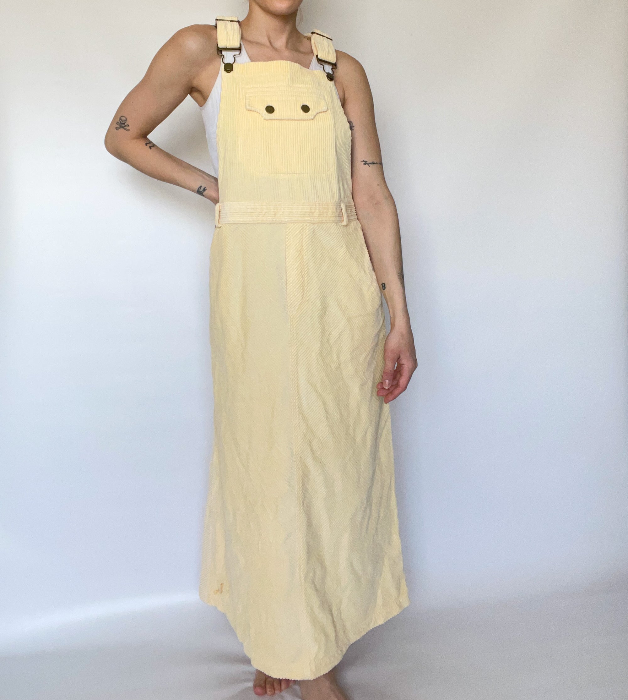 Yellow Corduroy Bib Dress