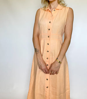 Peach Button Up Linen Dress